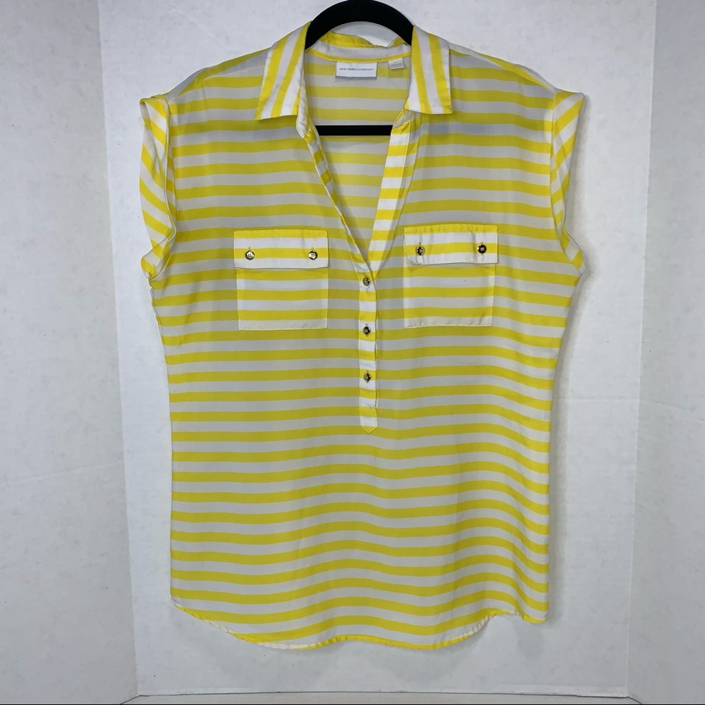 NY & Co Striped Capped Sleeves V-neck Top